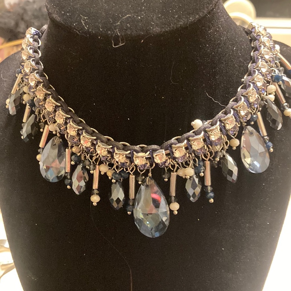 Blue Bead and Rhinestone Choker